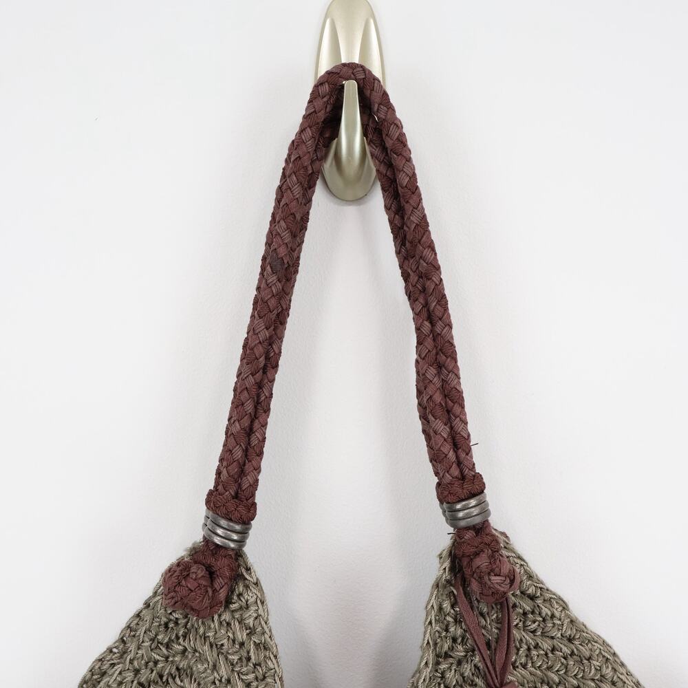The Sak Happy & Free Crochet Woven Knit Shoulder Tote Bag Khaki Olive Boho - Picture 4 of 10